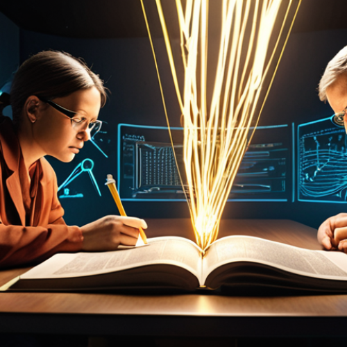 Home 6 A dynamic, modern scene contrasting rigid academic symbols (a glowing diploma, textbooks) with fluid, real-world action. In the foreground, a professional is actively engaged in solving a complex, multifaceted problem, depicted as intertwined glowing data streams or abstract challenges. Surrounding them are diverse, collaborative team members, showcasing effective communication and innovative thinking. The background should subtly hint at an evolving, AI-influenced market, with adaptability and practical execution as key themes. Cinematic lighting, rich textures, reflecting resilience and tangible value creation.