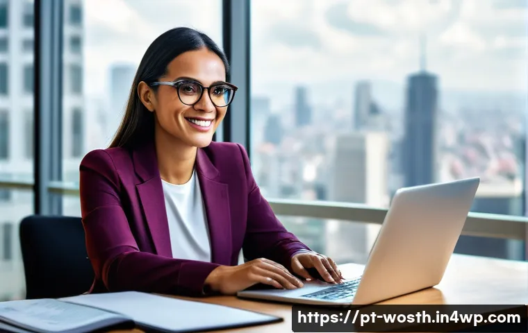 가치 기반 경력과 개인 브랜드 구축 - A professional Brazilian woman in her early 30s sitting confidently at a modern office desk with a l...